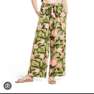 Women's Medium Peony Print Pants - Agua Bendita x Target Green